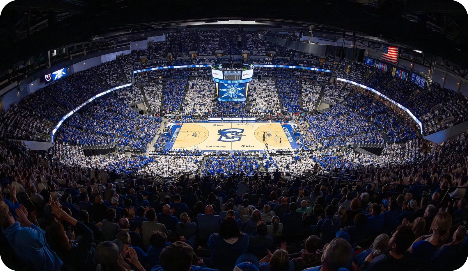 Creighton fans fill the arena for a Bluejays basketball game